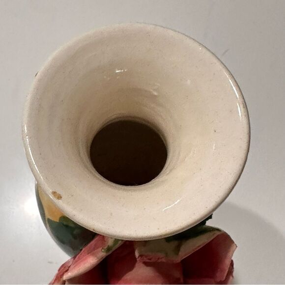 Vintage Capodimonte Vase BIG Applied PINK ROSE Mid Century MADE IN ITALY 7” - Picture 7 of 7